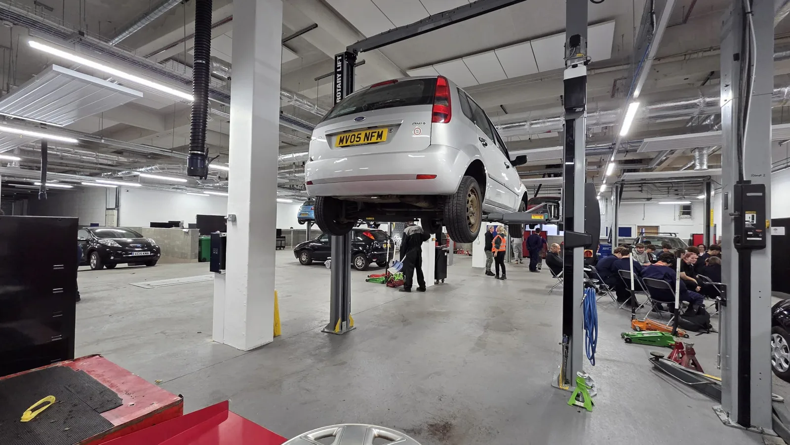 The motor vehicle workshop at North Hertfordshire College's new Town Centre Campus in Stevenage